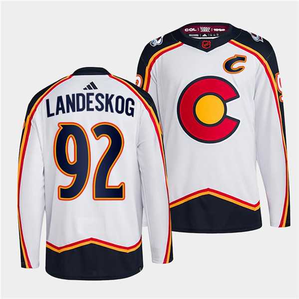Mens Colorado Avalanche #92 Gabriel Landeskog White 2022-23 Reverse Retro Stitched Jersey Dzhi->colorado avalanche->NHL Jersey
